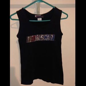 Vintage NASCAR ribbed tank crystal embroidery